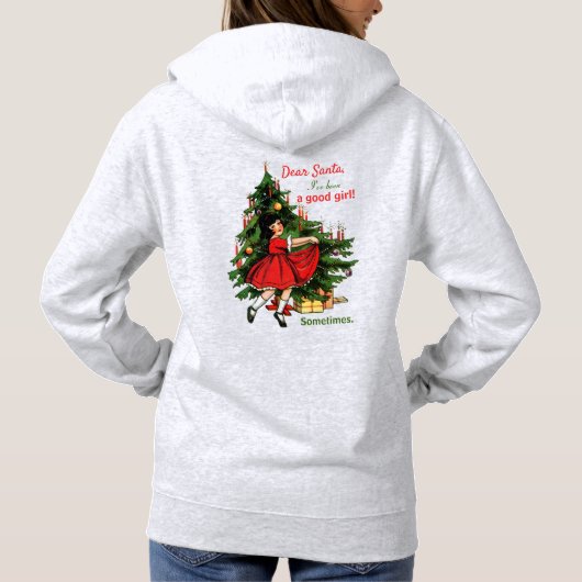 Pull À Capuche Chandail de Noël rétro moche et drôle Bonne fille (Dos)