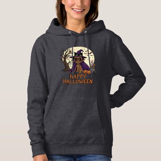 Pull À Capuche Chapeau de sorcière Pug Halloween joyeux Chaudron (Devant)