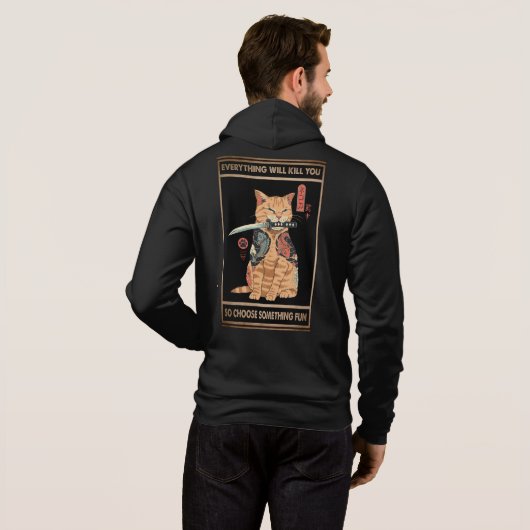 Pull À Capuche Chat Amusant Samurai Tout Vous Tuera (Dos entier)