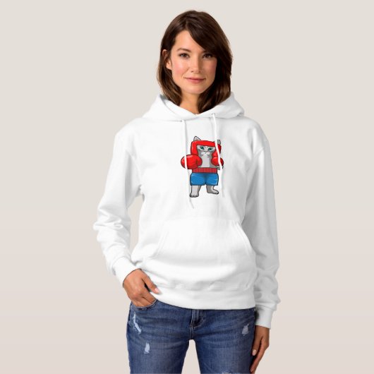 Pull À Capuche Chat Boxe avec gants de boxe (Devant entier)