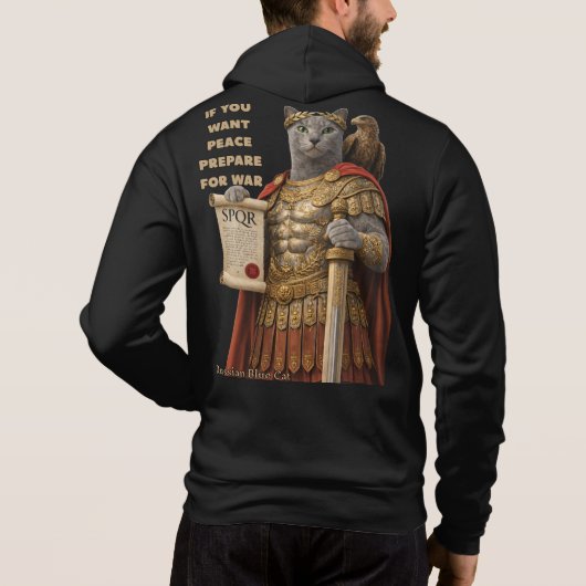 Pull À Capuche Chat César Bleu Russe (Dos)