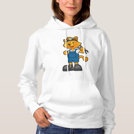 Pull À Capuche Chat comme Mécanique avec Spanner (Devant)