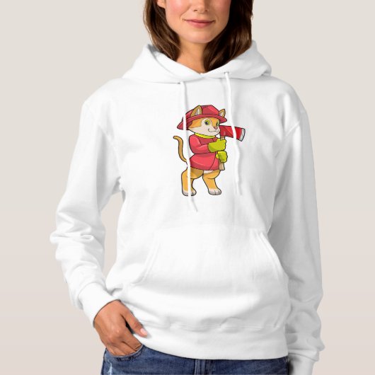 Pull À Capuche Chat comme pompier avec Ax (Devant)