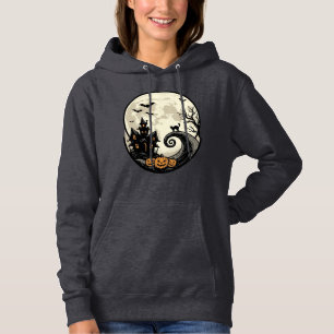 Pull À Capuche Chat de Halloween Vintage Maison Hantée Lune Vecte
