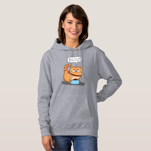 Pull À Capuche Chat drôle peu satisfait de la bouffe (Devant entier)