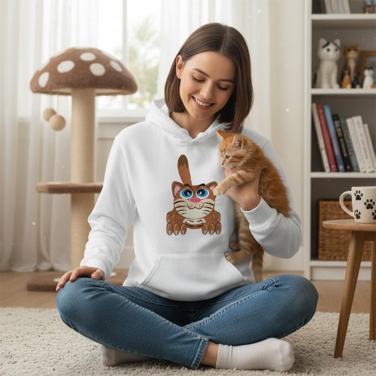 Pull À Capuche Chat jouant avec Big Blue yeux amusant Whimsical K