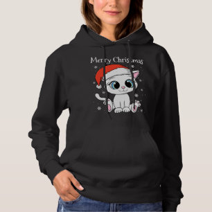 Pull À Capuche Chat mignon avec chapeau de Père Noël Joyeux Noël