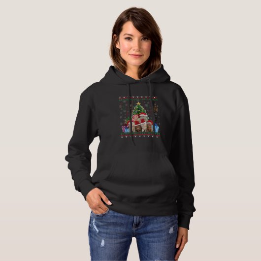 Pull À Capuche Chat Noël Drôle Fausses Femmes Hommes Joyeux Cadea (Devant entier)