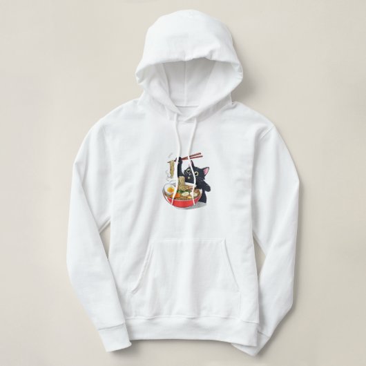Pull À Capuche "Chat noir affamé avec Ramen" (Design devant)