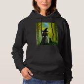 Pull À Capuche Chat noir gothique Halloween sorcière Aquarelle Éf (Devant)