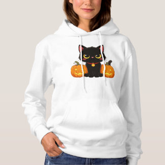 Pull À Capuche Chat noir mignon et citrouilles Halloween