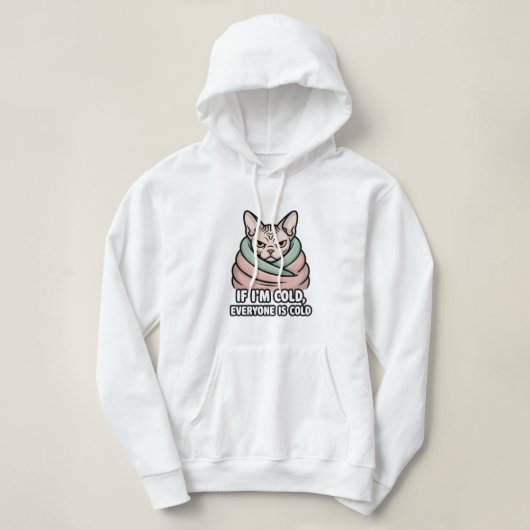 Pull À Capuche Chat Sphynx Grincheux Art Cartoon Humour Froid (Design devant)