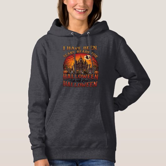 Pull À Capuche Château Hanté Halloween Sorcière Citrouille Prêt E (Devant)