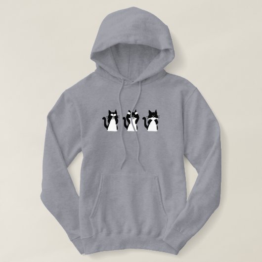 Pull À Capuche Chats noirs et blancs | Trois sages chatons (Design devant)