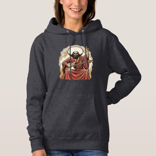 Pull À Capuche Chemise d'art vectoriel de guitariste de gravure v (Devant)