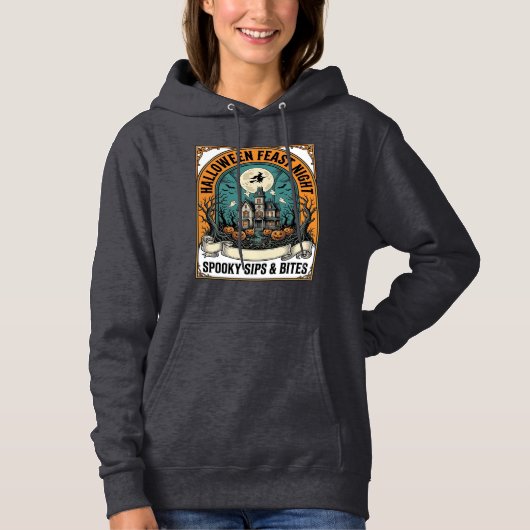 Pull À Capuche Chemise de fête d'Halloween Repas effrayant Maison (Devant)
