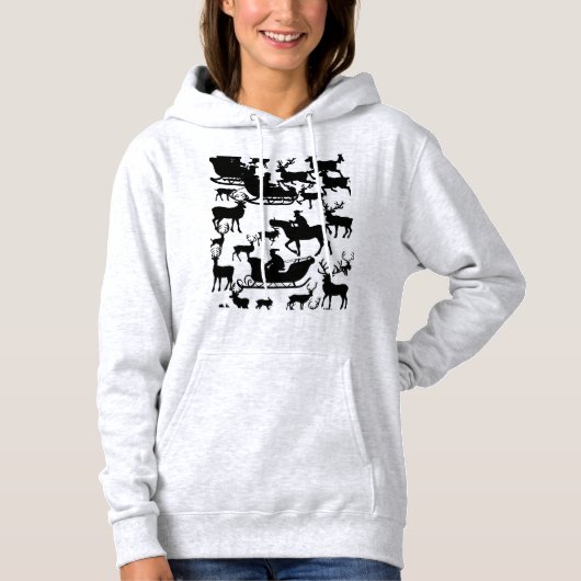 Pull À Capuche Chemise de Noël pour dames avec Santa et cerfs (Devant)