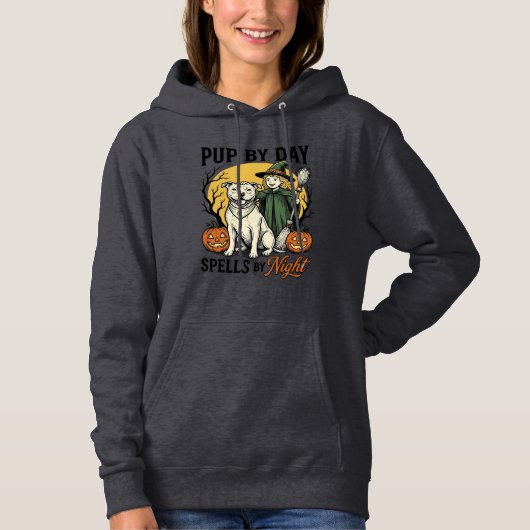 Pull À Capuche Chemise de sorcière de chien d'Halloween Gravure v (Devant)