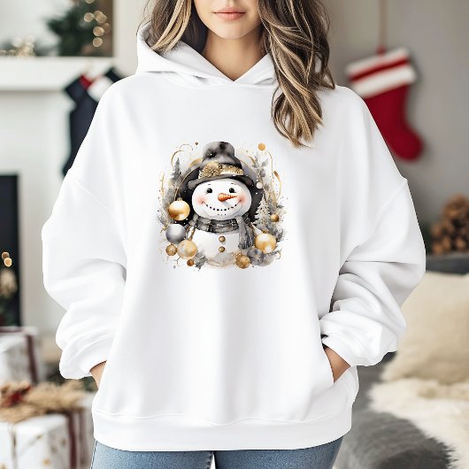 Pull À Capuche Chic Snowman: Black and Gold Holiday Charm