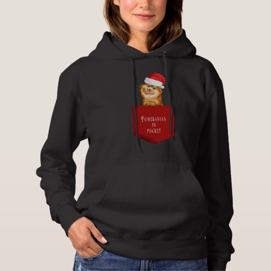 Pull À Capuche Chien À Poche Poméranie Nouvel An Soir (Devant)