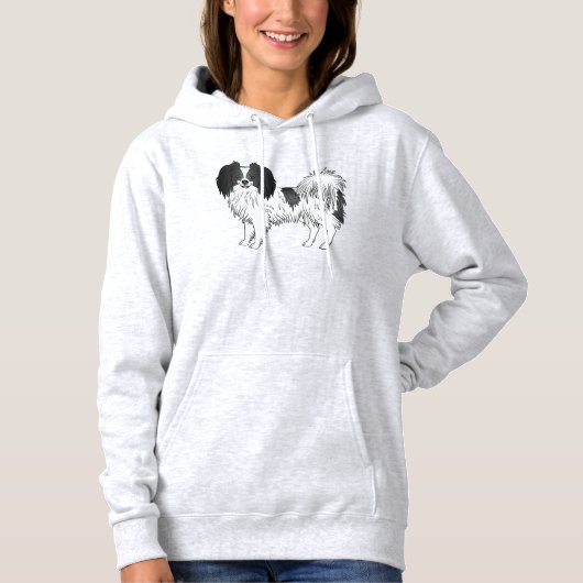 Pull À Capuche Chien adorable Phalène noir et blanc Design (Devant)