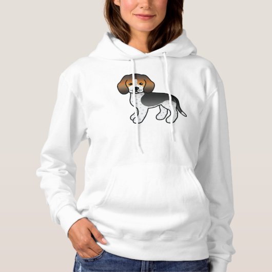 Pull À Capuche Chien Beagle de dessin animé mignon à tiques bleue (Devant)