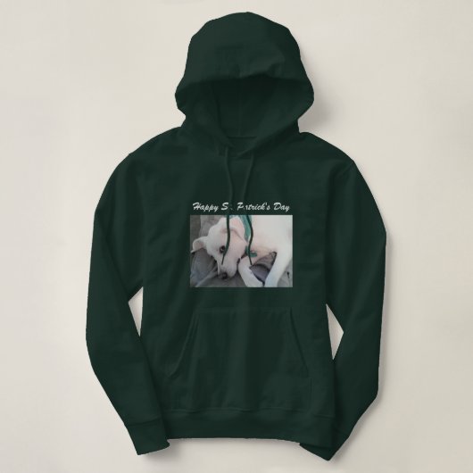 Pull À Capuche Chien blanc pâle portant une écusson verte (Design devant)