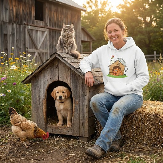 Pull À Capuche Chien de dessin animé drôle, chat et poulet sur un