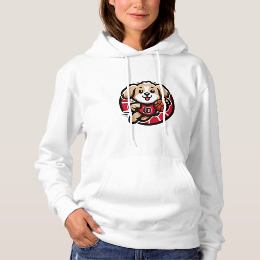 Pull À Capuche Chien mignon jouant au basket (Devant)