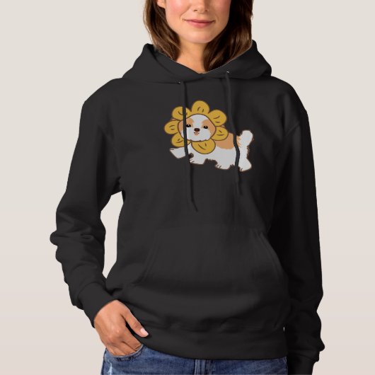 Pull À Capuche Chien Shih Tzu Avec Fleur Casquette Bleu (Devant)