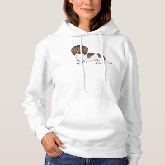 Pull À Capuche Chien teckel à poil long piebald chocolat et fauve (Devant)