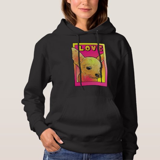 Pull À Capuche Chihuahua Aime Le Pop Rose Et Jaune (Devant)