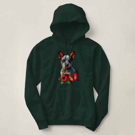 Pull À Capuche Chiot Heeler Mignon Avec Papillon et Fleur (Design devant)