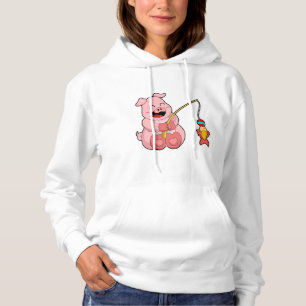 Pull À Capuche Cochon à la pêche avec poisson