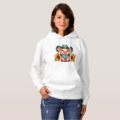 Pull À Capuche Cochon mignon avec chapeau de cowboy sarcelle (Devant entier)
