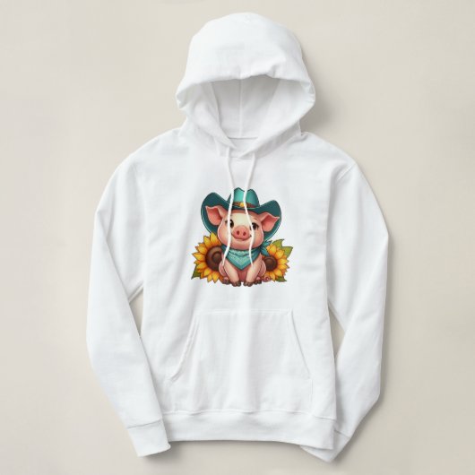 Pull À Capuche Cochon mignon avec chapeau de cowboy sarcelle (Design devant)