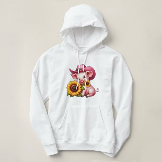 Pull À Capuche Cochon Rose Cute Portant Une Casquette Avec Des Fl (Design devant)