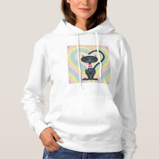 Pull À Capuche Coeur de chat noir arc-en-ciel