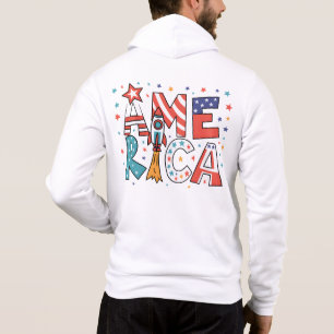 Pull À Capuche Conception colorée Texte et Étoiles d'Amérique