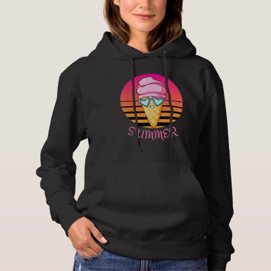 Pull À Capuche Cône crème glacée été coucher de soleil avec lunet (Devant)