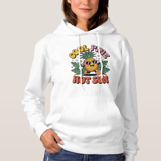 Pull À Capuche Cool Pin Soleil Chaud Rétro Ananas Été Vibes (Devant)