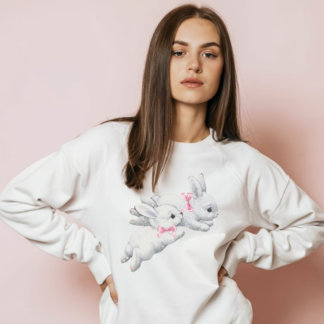 Pull À Capuche Coquette : Adorable lapin blanc avec arc rose