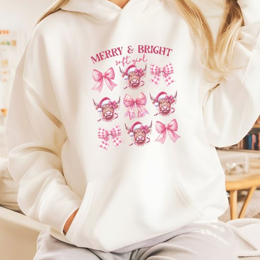 Pull À Capuche Coquette de Noël rose arcs et vaches