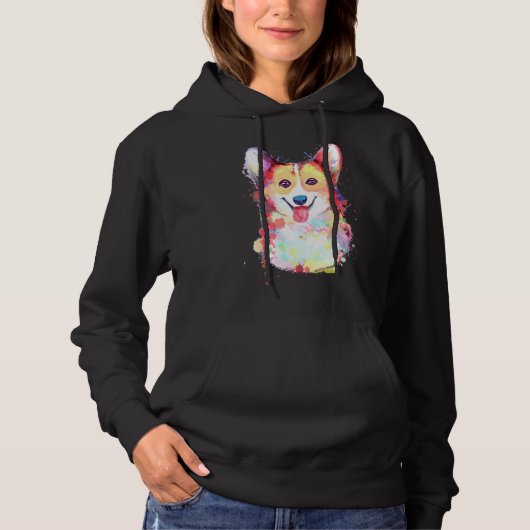 Pull À Capuche Corgi Splash Art Graphic Corgi Peinture (Devant)