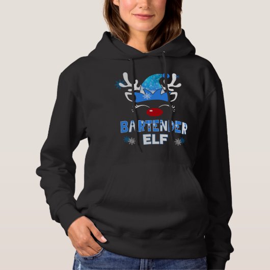 Pull À Capuche Costume de Noël Elf Bartender Vacances Blue Reind (Devant)