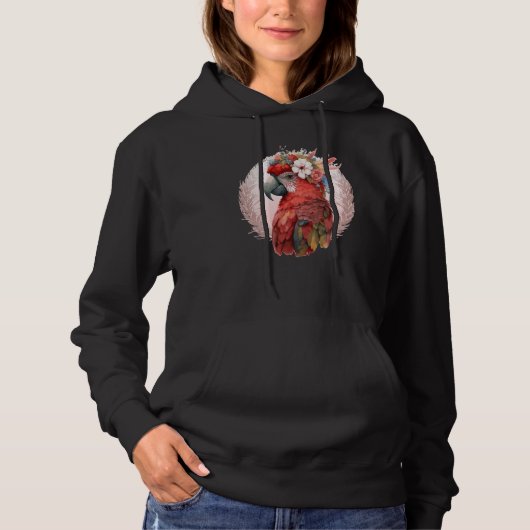 Pull À Capuche Couronne de fleurs d'ara écarlate rouge perroquet (Devant)