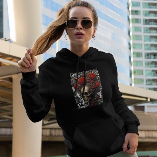 Pull À Capuche Crâne avec Roses de cheveux sauvages en Feuille Vi