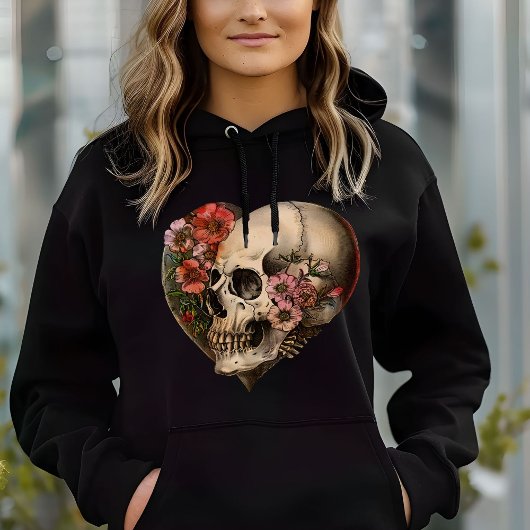 Pull À Capuche Crâne Floral Coeur Design