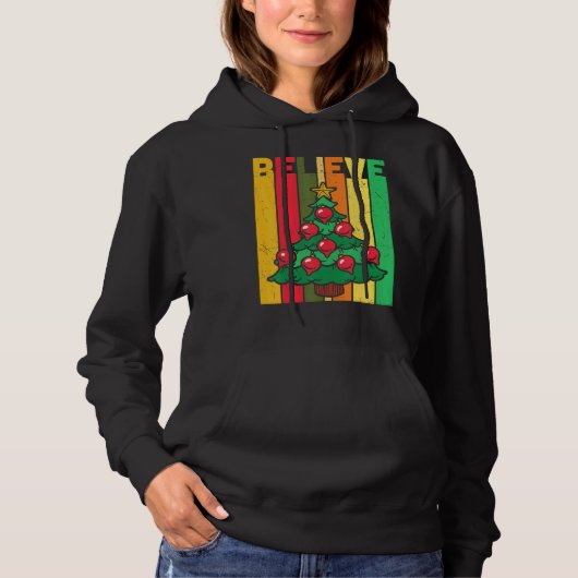 Pull À Capuche Croire Arbre de Noël rétro (Devant)