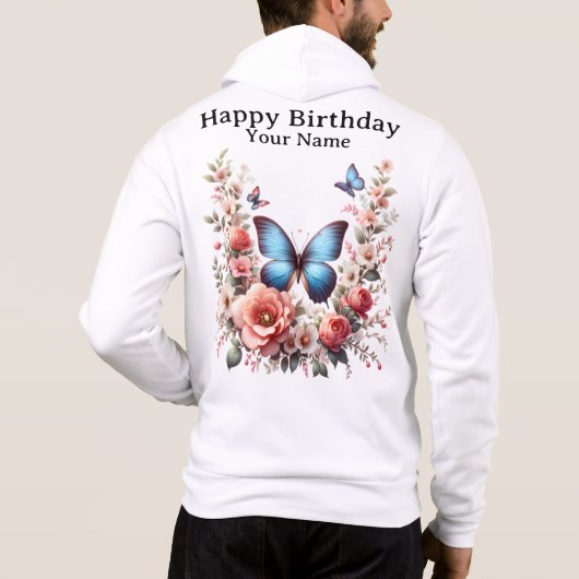 Pull À Capuche Customizable Blue Butterfly Floral Art-96279 (Dos)